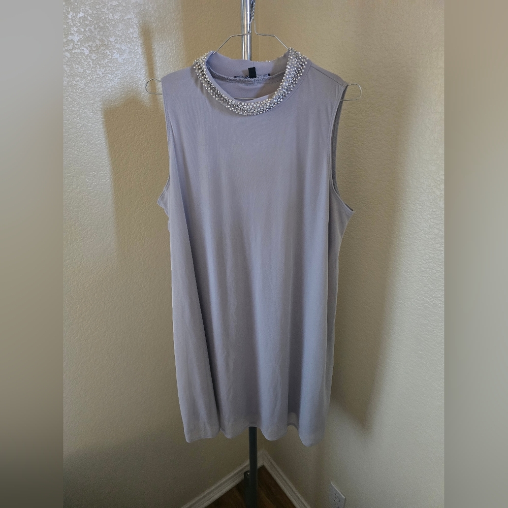 Nik & Nash Silver Beaded Collar Sleeveless Dress